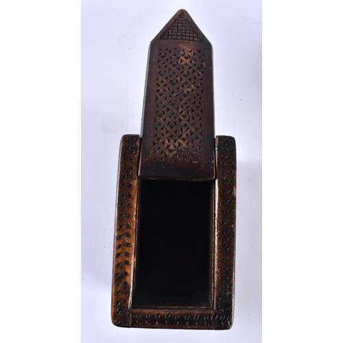 422 - A 19TH CENTURY TREEN CARVED FOLK ART WOOD SPILL HOLDER together with a sliding treen box & goblet. L... 