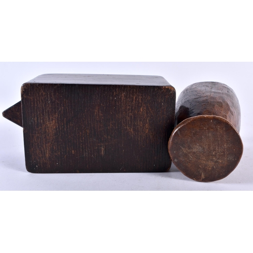 422 - A 19TH CENTURY TREEN CARVED FOLK ART WOOD SPILL HOLDER together with a sliding treen box & goblet. L... 