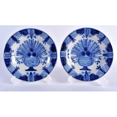 431 - AN UNUSUAL PAIR OF 18TH/19TH CENTURY DUTCH DELFT BLUE AND WHITE DISHES together with a miniature sto... 