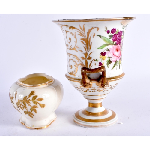 432 - AN EARLY 19TH CENTURY ENGLISH PORCELAIN URN FORM VASE together with a Derby Aesthetic Movement porce... 