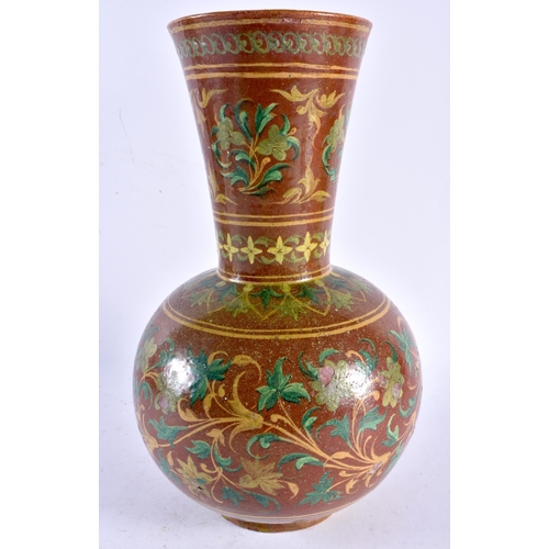 435 - A FINE 19TH CENTURY MIDDLE EASTERN ISLAMIC INDIAN POTTERY VASE painted with stylised flowers in the ... 