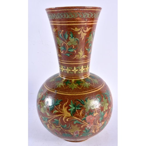 435 - A FINE 19TH CENTURY MIDDLE EASTERN ISLAMIC INDIAN POTTERY VASE painted with stylised flowers in the ... 