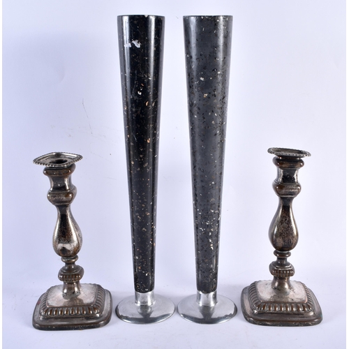 442 - A PAIR OF VINTAGE GRANITE VASES together with a crystal obelisk, a compass etc. Largest 32 cm high. ... 