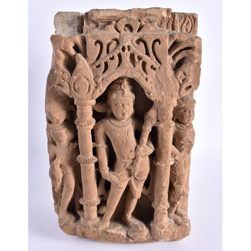 443 - AN EARLY INDIAN CARVED BUFF SANDSTONE RELIEF OF SHIVA together with an Early Indian carved pink sand... 