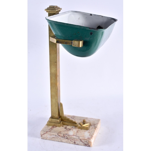 457 - A STYLISH ART DECO BRONZE AND MARBLE DESK LAMP with green enamelled shade. 38 cm x 20 cm.