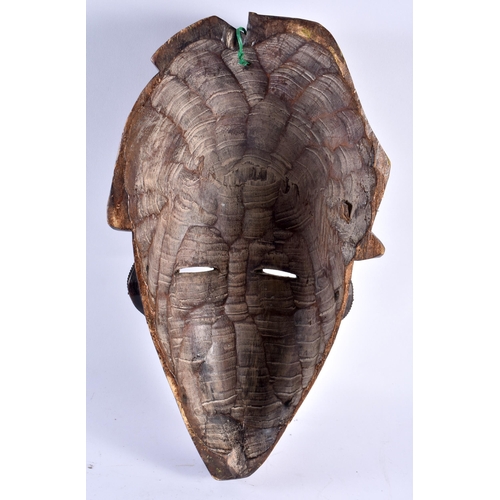 459 - AN UNUSUAL AFRICAN TRIBAL BASKET WEAVE CARVED WOOD CIRCULAR MASK together with another African mask ... 