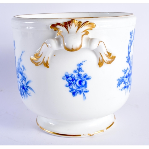 467 - AN 18TH/19TH CENTURY FRENCH SEVRES PORCELAIN SMALL JARDINIERE painted in blue enamels with putti wit... 