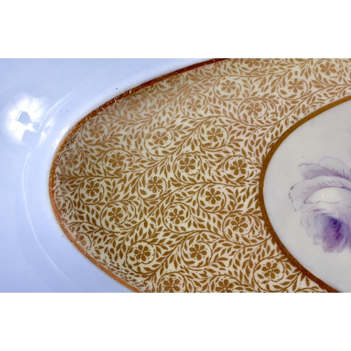 468 - A ROYAL WORCESTER LAVENDER GLAZED PORCELAIN OVAL DISH by E Phillips. 30 cm x 12 cm.