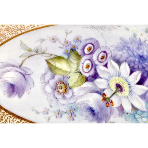 468 - A ROYAL WORCESTER LAVENDER GLAZED PORCELAIN OVAL DISH by E Phillips. 30 cm x 12 cm.