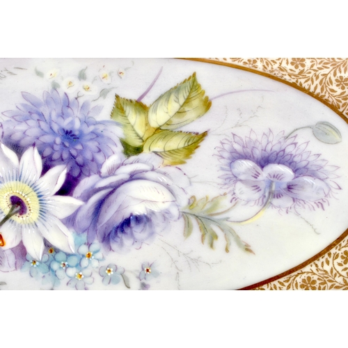 468 - A ROYAL WORCESTER LAVENDER GLAZED PORCELAIN OVAL DISH by E Phillips. 30 cm x 12 cm.