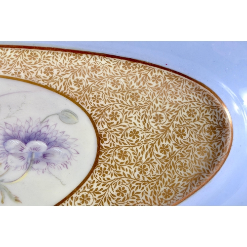 468 - A ROYAL WORCESTER LAVENDER GLAZED PORCELAIN OVAL DISH by E Phillips. 30 cm x 12 cm.