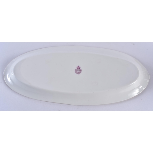 468 - A ROYAL WORCESTER LAVENDER GLAZED PORCELAIN OVAL DISH by E Phillips. 30 cm x 12 cm.