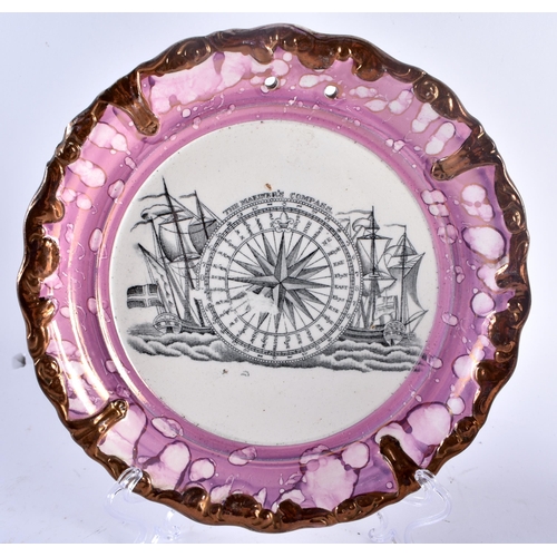 469 - AN ANTIQUE DIXON SUNDERLAND LUSTRE MARINERS COMPASS PLATE together with a C1840 Staffordshire charac... 