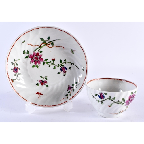 47 - A LATE 18TH CENTURY CHAMBERLAINS WORCESTER WRYTHEN MOULDED TEABOWL AND SAUCER painted with flowers. ... 