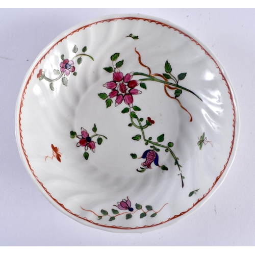 47 - A LATE 18TH CENTURY CHAMBERLAINS WORCESTER WRYTHEN MOULDED TEABOWL AND SAUCER painted with flowers. ... 