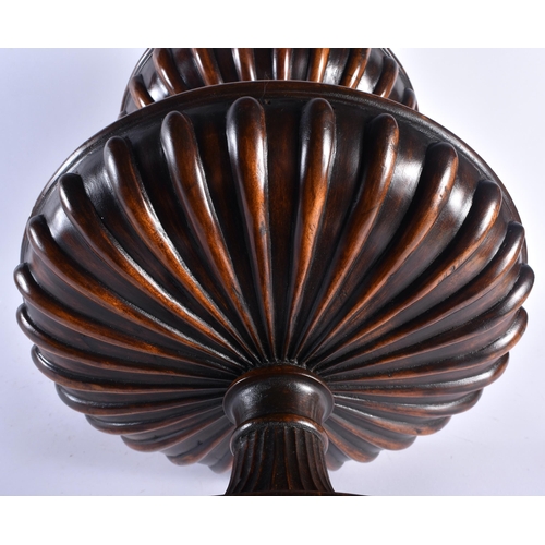 472 - A FINE EDWARDIAN CARVED MAHOGANY TWO TIER PEDESTAL COMPORT in the Georgian style, formed with fluted... 