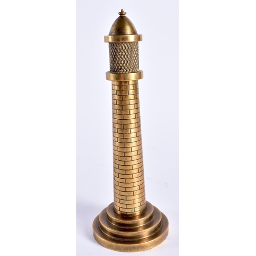 476 - AN UNUSUAL ANTIQUE MARITIME BRONZE LIGHTHOUSE TABLE LIGHTER. 16 cm high.