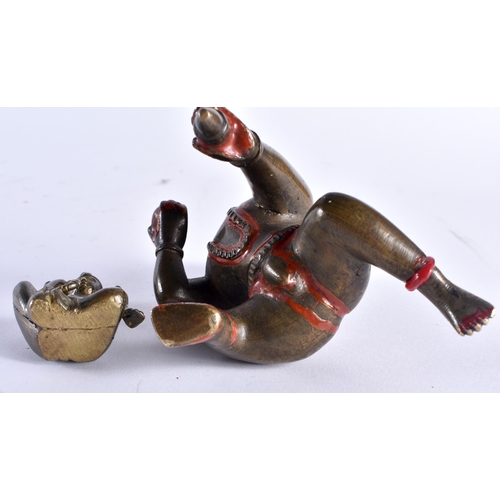 479 - TWO 19TH CENTURY INDIAN BRONZE FIGURES one modelled as the butter thief, the other as a seated male.... 