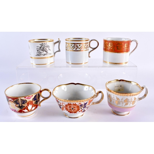 48 - THREE LATE 18TH/19TH CENTURY FLIGHT BARR AND BARR PORCELAIN CUPS together with three other cups C180... 