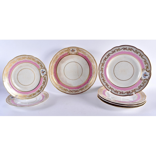 50 - ASSORTED WORCESTER PINK AND GILT GROUND PLATES bearing unusual chemical porcelain mark to base. Larg... 