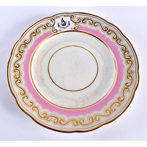 50 - ASSORTED WORCESTER PINK AND GILT GROUND PLATES bearing unusual chemical porcelain mark to base. Larg... 