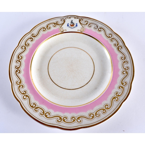 50 - ASSORTED WORCESTER PINK AND GILT GROUND PLATES bearing unusual chemical porcelain mark to base. Larg... 