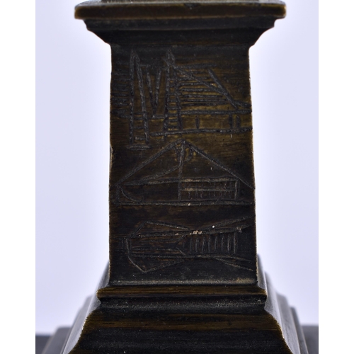 504 - A 19TH CENTURY FRENCH GRAND TOUR BRONZE OBELISK THERMOMETER. 22 cm high.