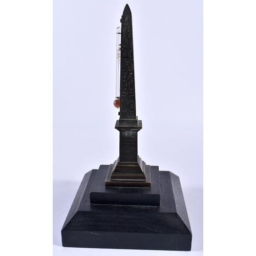 504 - A 19TH CENTURY FRENCH GRAND TOUR BRONZE OBELISK THERMOMETER. 22 cm high.