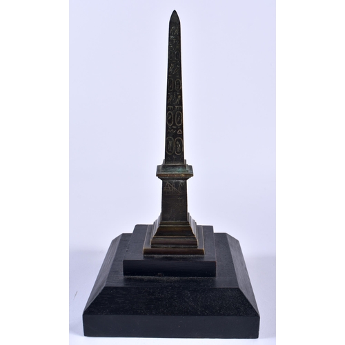 504 - A 19TH CENTURY FRENCH GRAND TOUR BRONZE OBELISK THERMOMETER. 22 cm high.