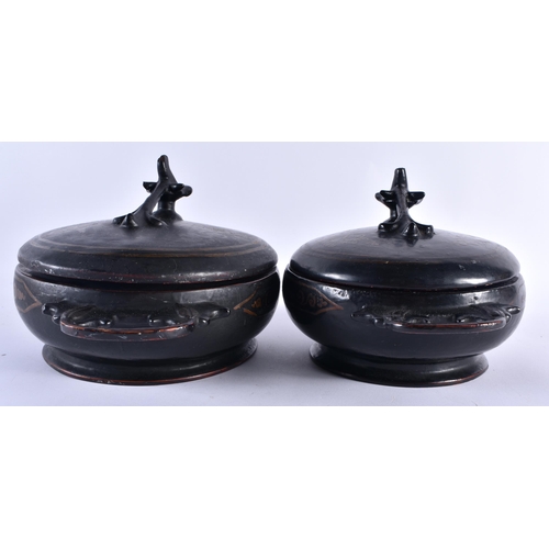 510 - TWO 19TH CENTURY CONTINENTAL TWIN HANDLED LACQUER BOXES AND COVERS. Largest 23 cm wide. (2)