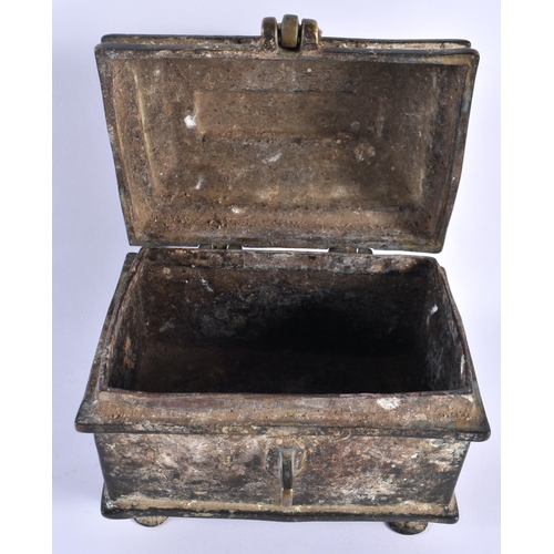 531 - A 17TH/18TH CENTURY MIDDLE EASTERN BRONZE PERSIAN CASKET of rectangular form. 14 cm x 14 cm.