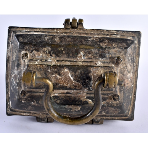 531 - A 17TH/18TH CENTURY MIDDLE EASTERN BRONZE PERSIAN CASKET of rectangular form. 14 cm x 14 cm.