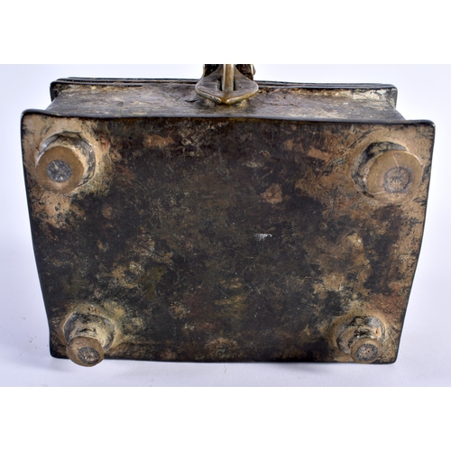 531 - A 17TH/18TH CENTURY MIDDLE EASTERN BRONZE PERSIAN CASKET of rectangular form. 14 cm x 14 cm.