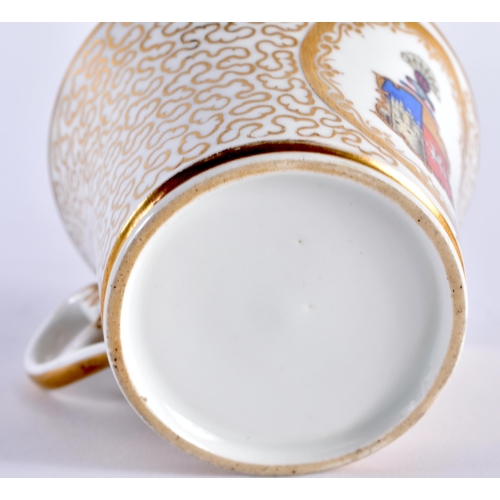 54 - A LATE 18TH/19TH CENTURY WORCESTER ARMORIAL PORCELAIN CUP AND SAUCER painted with seaweed motifs. 13... 