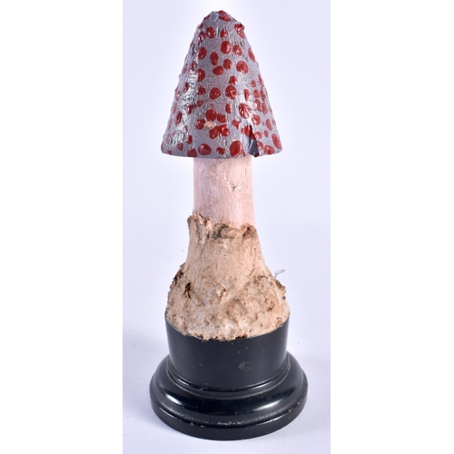 541 - AN UNUSUAL CARVED FOLK ART PAINTED WOOD MUSHROOM SPECIMAN. 16 cm high.