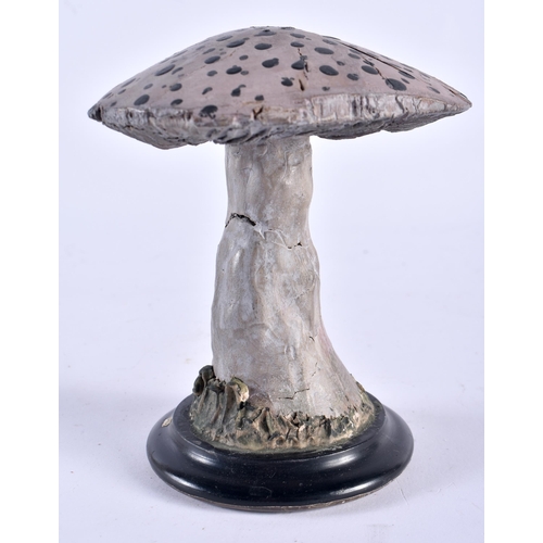 542 - AN UNUSUAL CARVED FOLK ART PAINTED WOOD MUSHROOM SPECIMAN. 13 cm high.