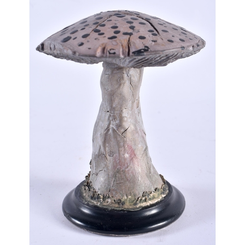 542 - AN UNUSUAL CARVED FOLK ART PAINTED WOOD MUSHROOM SPECIMAN. 13 cm high.