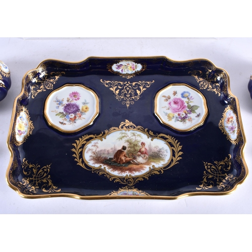 557 - A FINE 19TH CENTURY MEISSEN PORCELAIN DESK STAND comprising of tray, a pair of inkwells, two pen tra... 