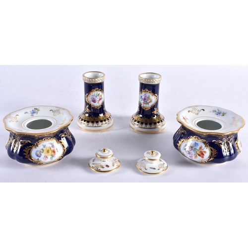 557 - A FINE 19TH CENTURY MEISSEN PORCELAIN DESK STAND comprising of tray, a pair of inkwells, two pen tra... 