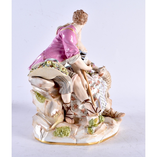 562 - A LARGE 19TH CENTURY MEISSEN PORCELAIN FIGURAL GROUP depicting a male and female beside a sheep. 21 ... 