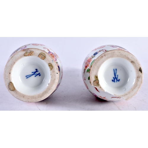 569 - A PAIR OF 19TH CENTURY GERMAN MEISSEN PORCELAIN VASES painted with coastal scenes and flowers. 19 cm... 