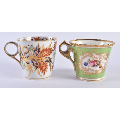 57 - TWO EARLY 19TH CENTURY CHAMBERLAINS WORCESTER CUPS AND SAUCERS one painted with imari foliage, the o... 