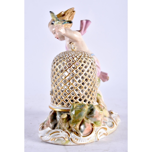 570 - A 19TH CENTURY GERMAN MEISSEN PORCELAIN FIGURE OF A BIRD CATCHER. 13 cm x 10 cm.