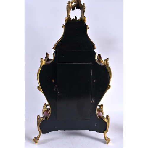 573 - A LOVELY LARGE 19TH CENTURY FRENCH BRONZE AND TORTOISESHELL CLOCK GARNITURE with large enamelled dia... 