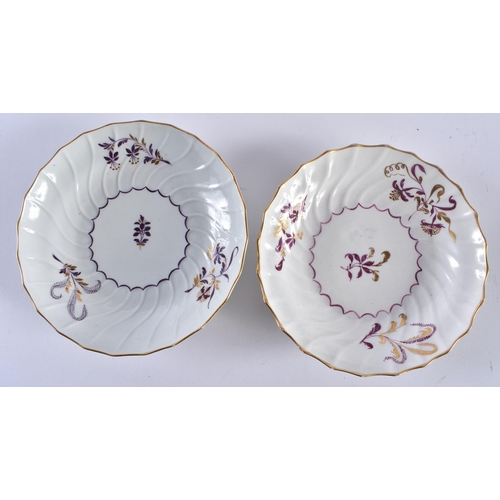 58 - A PART LATE 18TH/19TH CENTURY BARR WORCESTER PORCELAIN TEASET painted with puce and gilt foliage. La... 