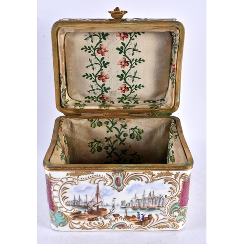 580 - A LARGE 19TH CENTURY GERMAN RELIEF DECORATED PORCELAIN CASKET probably Volkstedt, painted with marit... 