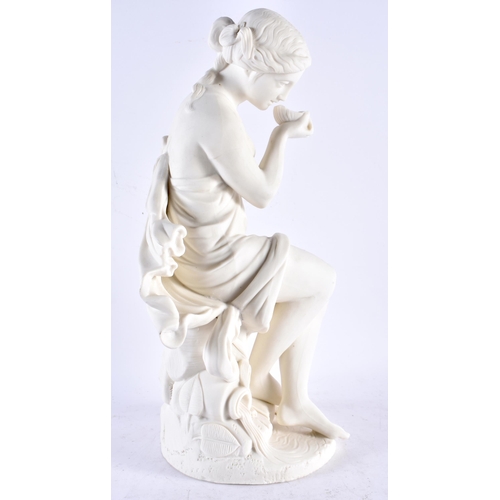 581 - A LARGE 19TH CENTURY ENGLISH BISQUE PORCELAIN PARIAN WARE FEMALE. 35 cm x 13 cm.