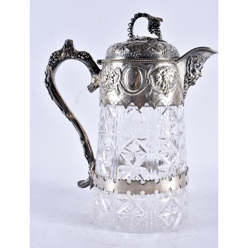 582 - A FINE LARGE VICTORIAN SILVER PLATED CUT GLASS CLARET JUG Attributed to Elkington & Co. 27 cm x 18 c... 