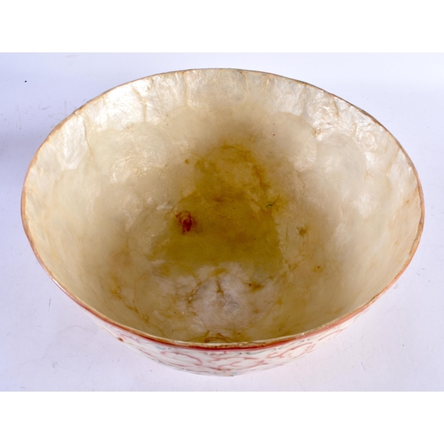 589 - A LARGE MIDDLE EASTERN PAINTED SHELL BOWL. 25 cm x 15 cm.