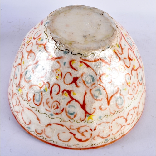 589 - A LARGE MIDDLE EASTERN PAINTED SHELL BOWL. 25 cm x 15 cm.